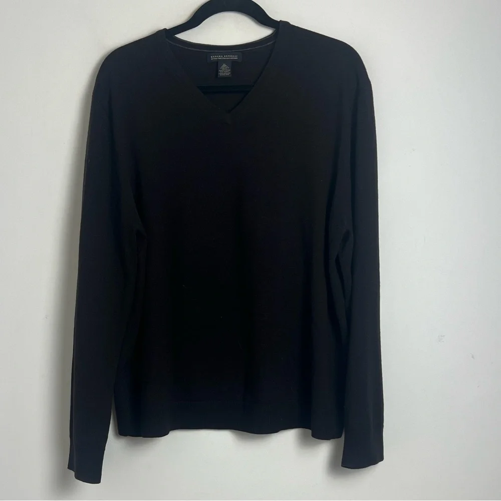 Vintage Banana‎ Republic Men's XL Dark Brown 100% Merino Wool V-Neck Sweater
